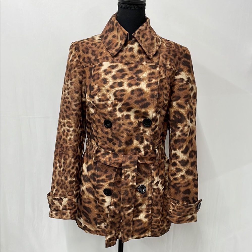 NWOT Behar New York Leopard Print Women's Rain Jacket, Trench Coat, Size Large